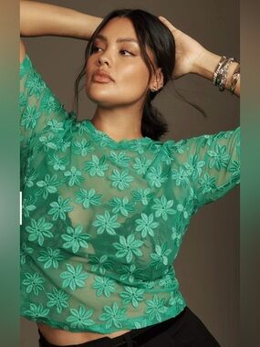 Anthropologie Brand porridge Daisy Sheer Lace Tee NWT Size XL